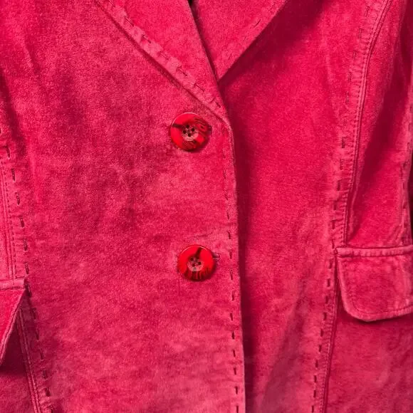 NEIMAN MARCUS EXCLUSIVE VINTAGE WOMEN'S RED LEATHER SUEDE BLAZER JACKET XL - Picture 4 of 13